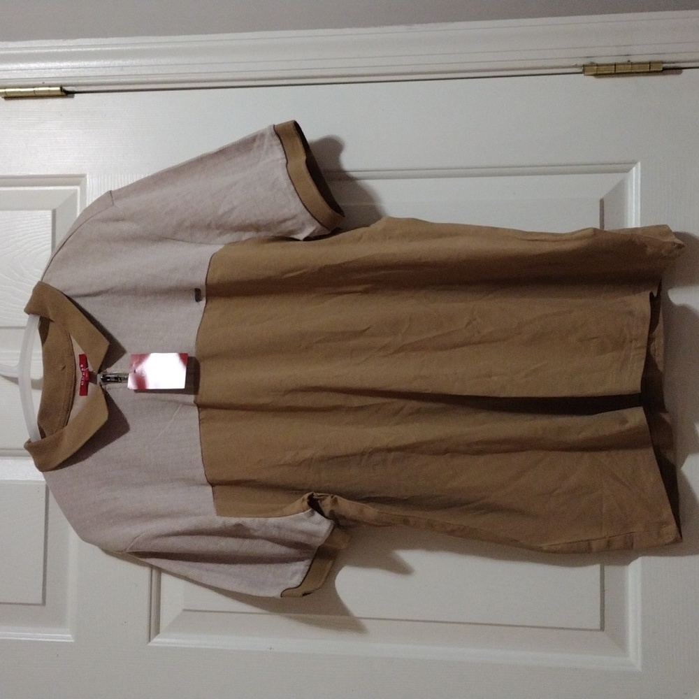 Guess Armen Zip Johnny Taupe Men's Two-Tone Polo Shirt XL 🆕 - Picture 3 of 6